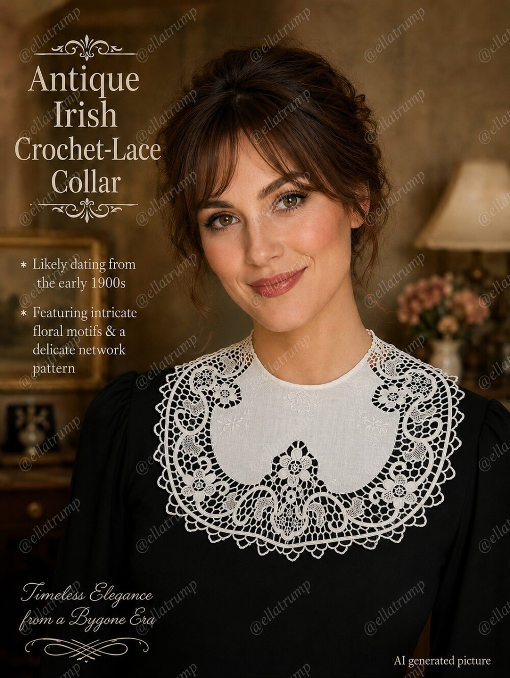 Antique Irish Crochet-Lace Collar 14" Circular